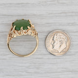 Gray Green Nephrite Jade Floral Ring 10k Yellow Gold Size 8.25 Oval Solitaire