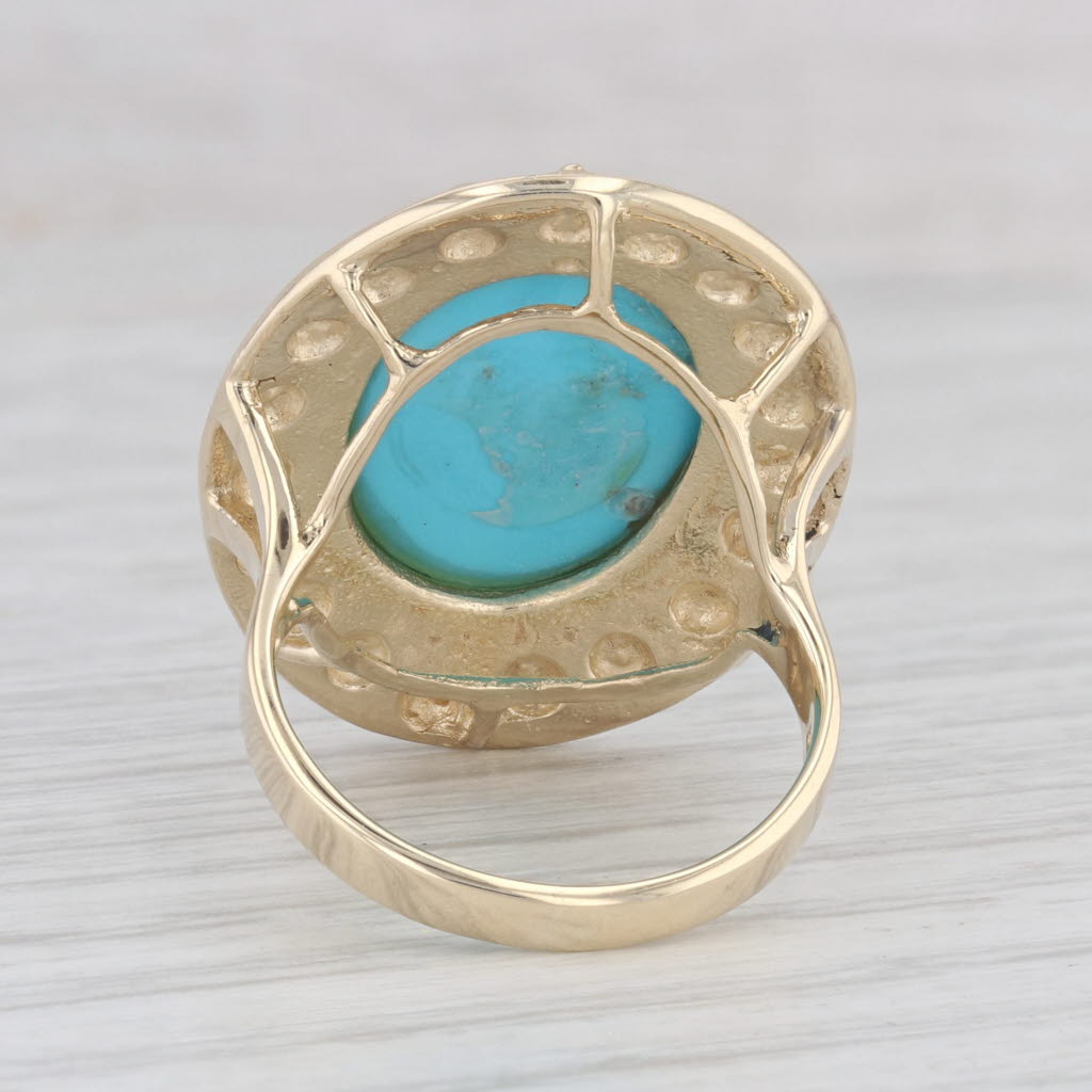 Gray Lab Created Turquoise Cabochon Large Cocktail Ring 14K Yellow Gold Ring Size 6