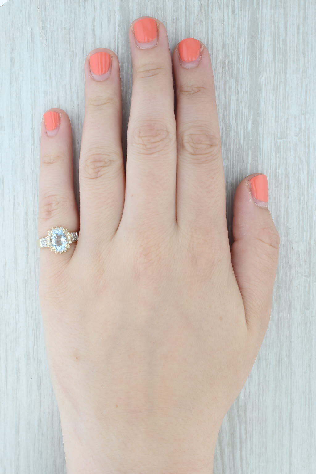 1.69ctw Oval Aquamarine Diamond Halo Ring 14k Yellow Gold Size 6