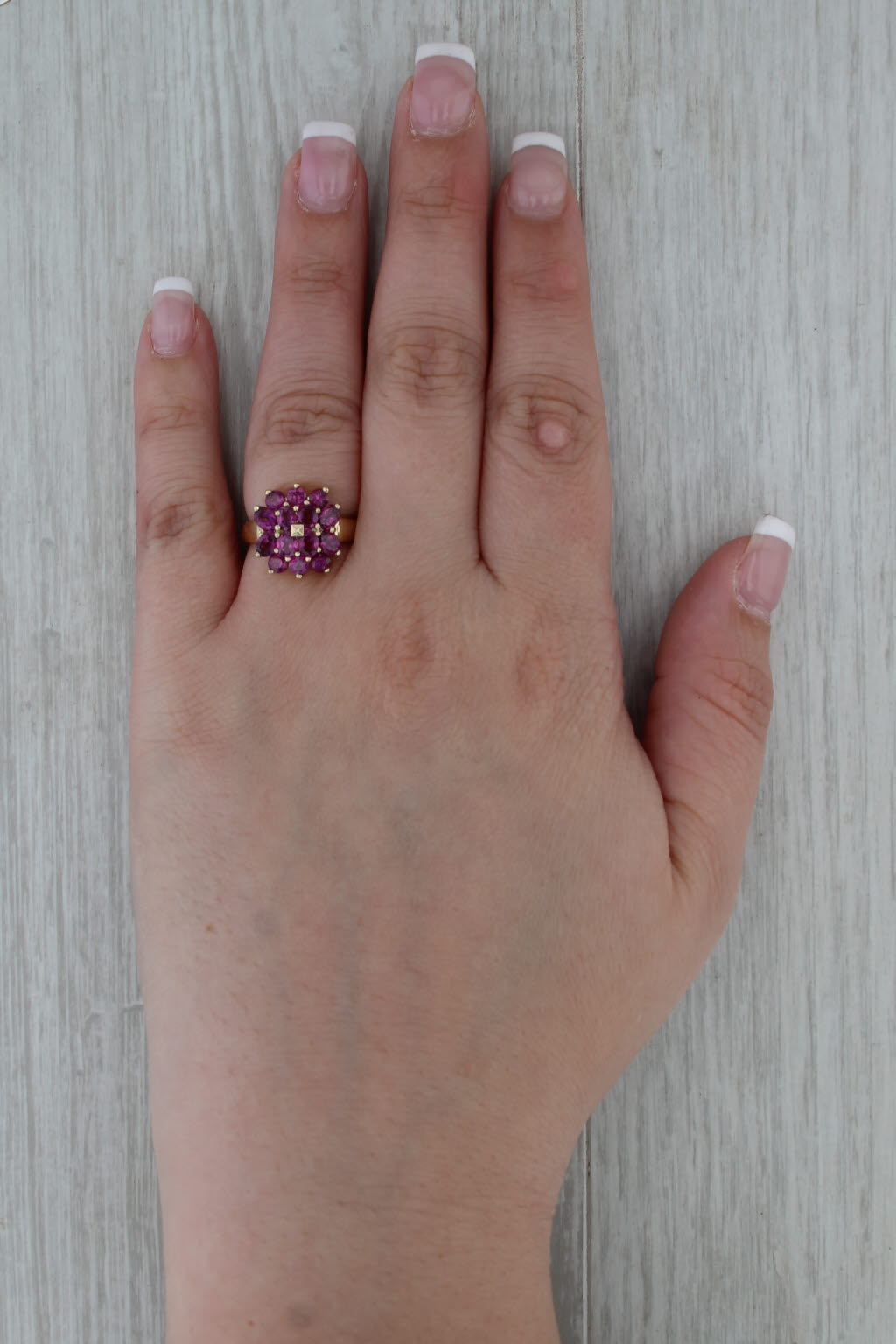 2.40ctw Garnet Cluster Flower Ring 14k Yellow Gold Size 6