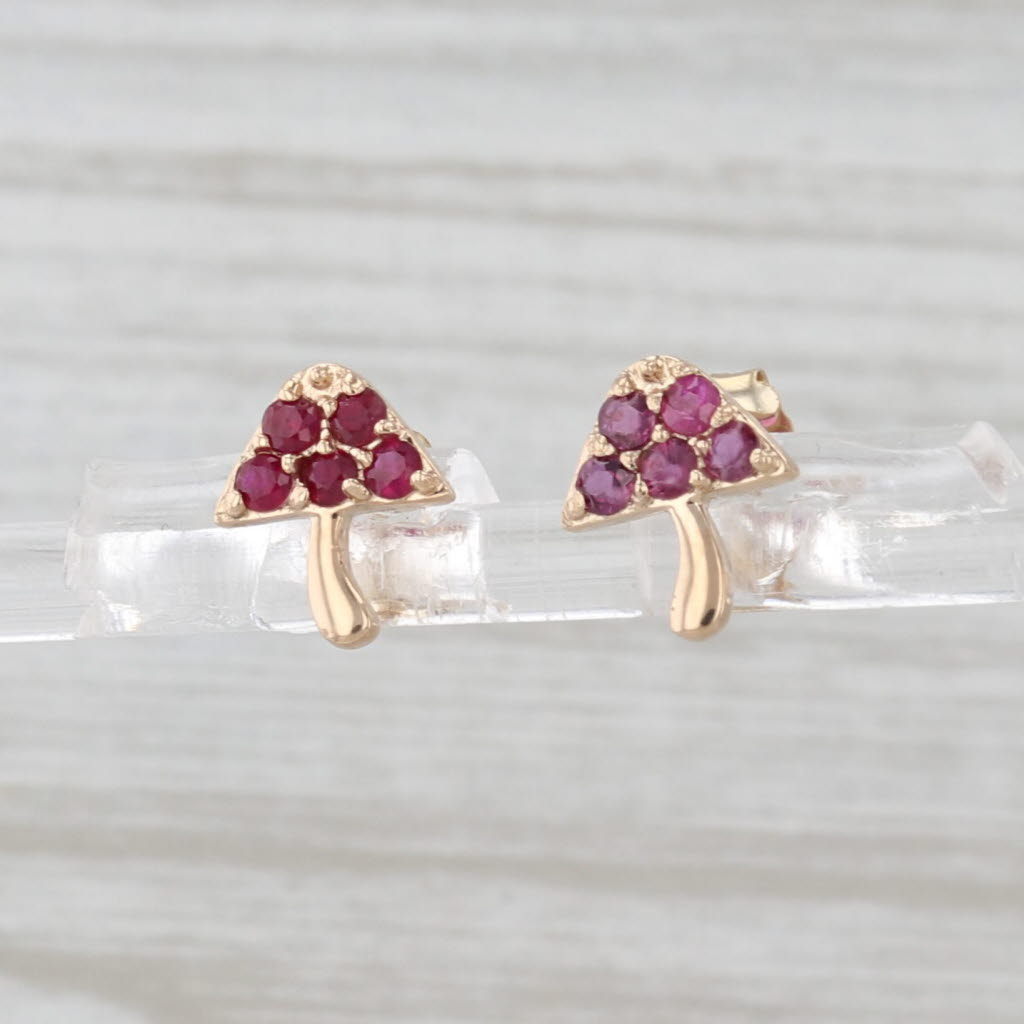 Light Gray New 0.30ctw Ruby Mushroom Stud Earrings 14k Yellow Gold