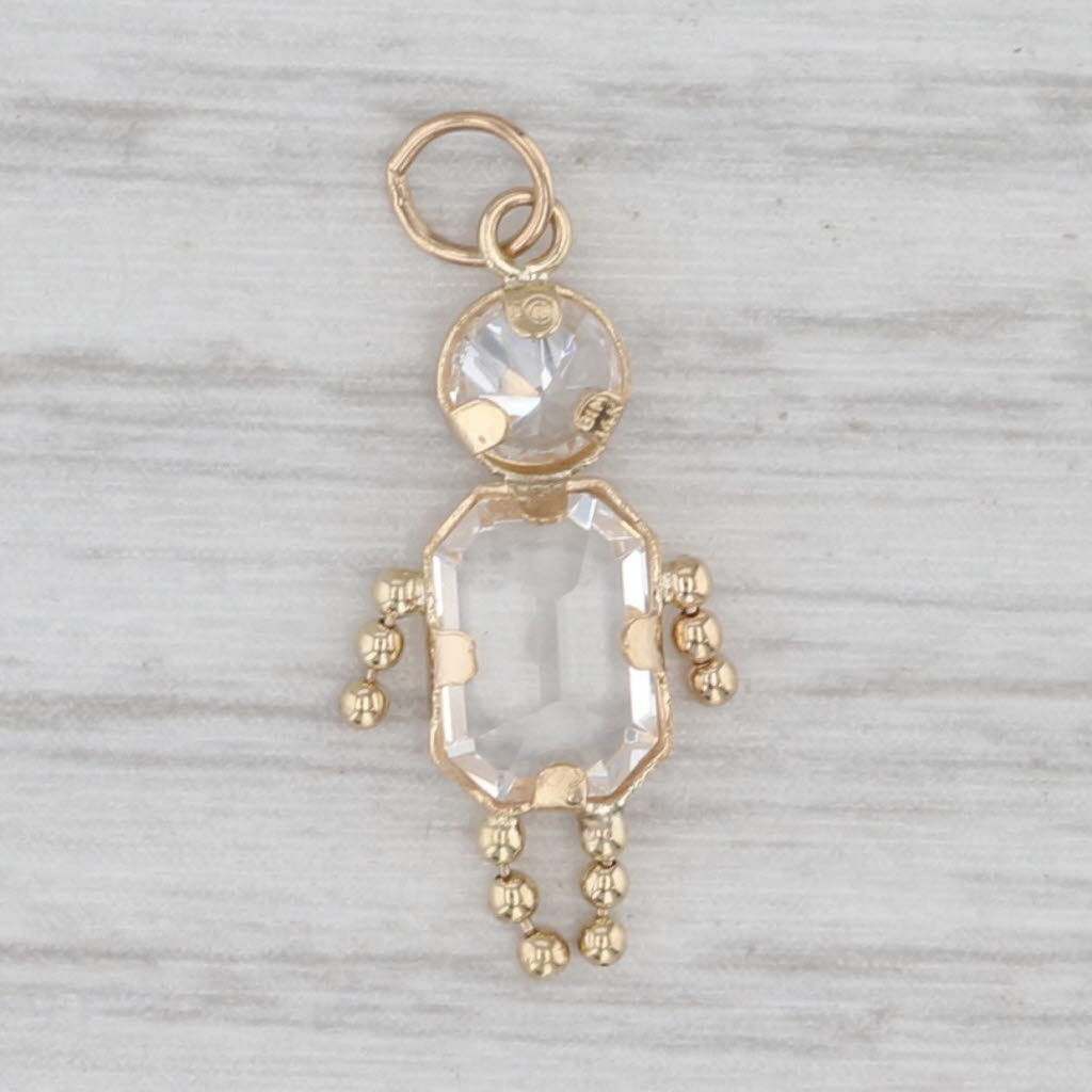 Cubic Zirconia Glass May Birthstone Girl Charm 14k Yellow Gold Pendant