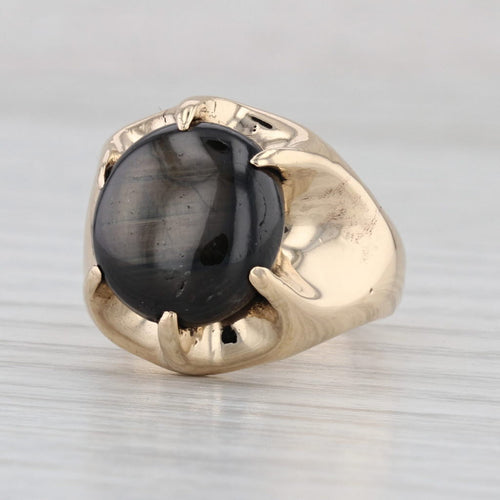 Vintage Black Star Sapphire Ring 14k Gold Size 5.25 Oval Cabochon Solitaire