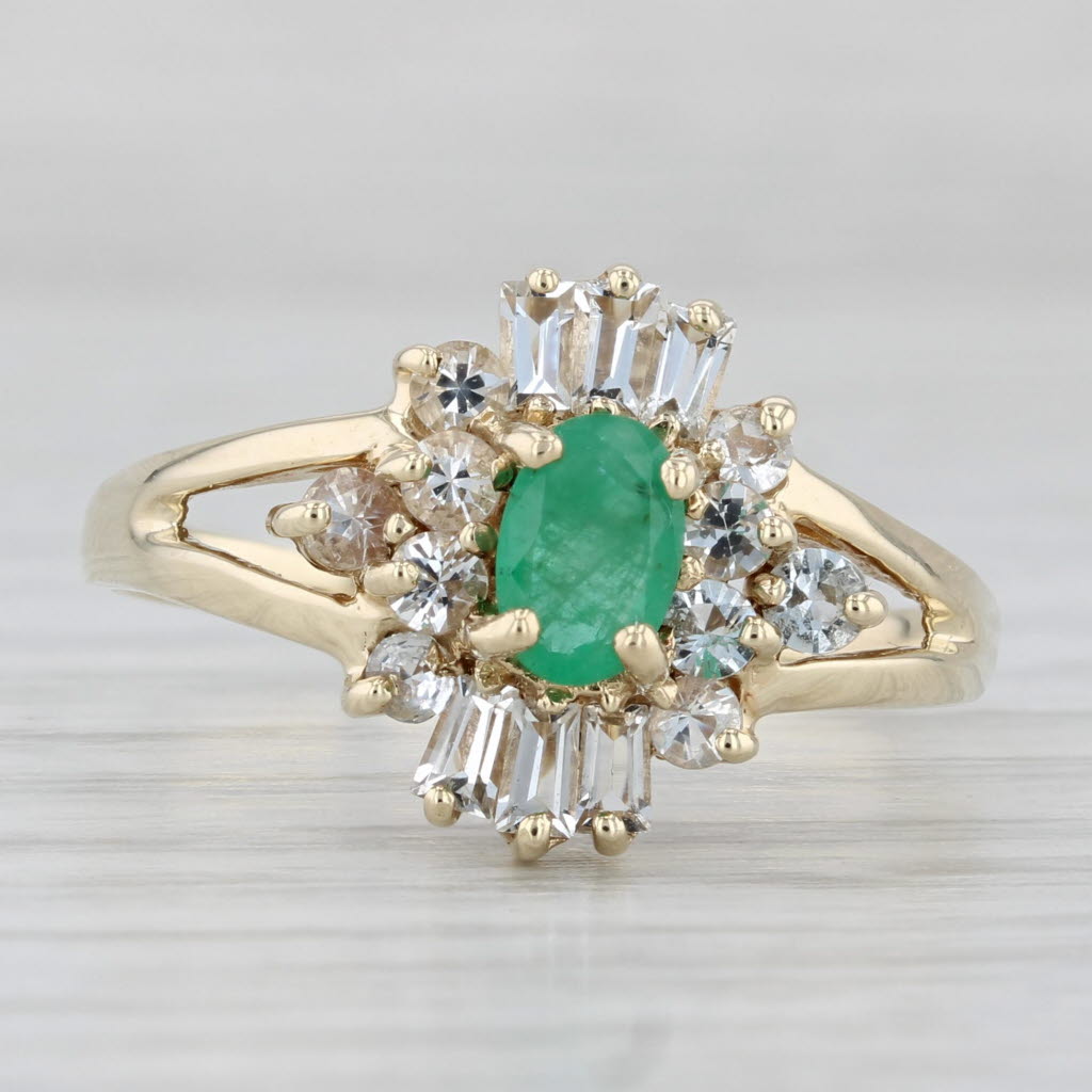 Light Gray Emerald Halo Ring 14k Yellow Gold Topaz Sapphire Quartz Size 10