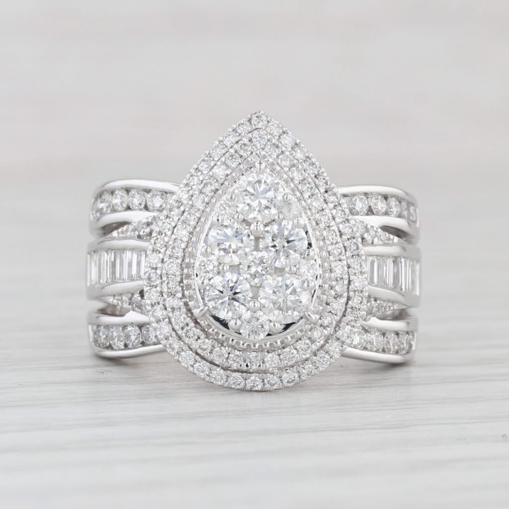 Light Gray 1.94ctw Diamond Teardrop Halo Ring 14k White Gold Size 8 Cocktail