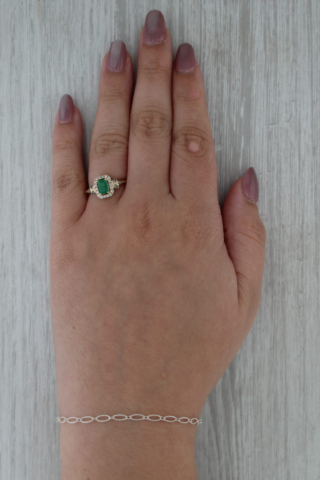 Le Vian Emerald Cut Emerald Damond Halo Ring 14k Yellow Gold Size 7