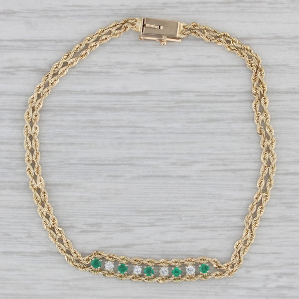 Gray 0.30ctw Emerald Diamond Rope Chain Bracelet 14k Yellow Gold 7"