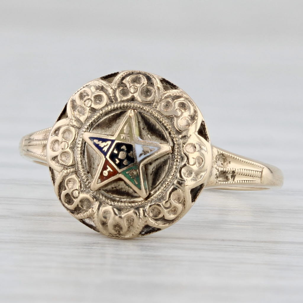 Light Gray Vintage Order Eastern Star Ring 10k Gold Women's OES Masonic Signet Size 6.25