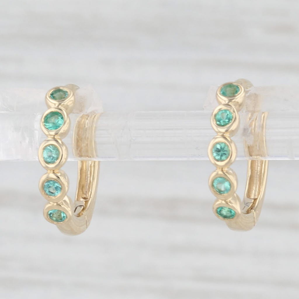 Light Gray New 0.10ctw Emerald Small Hoop Huggie Earrings 10k Yellow Gold