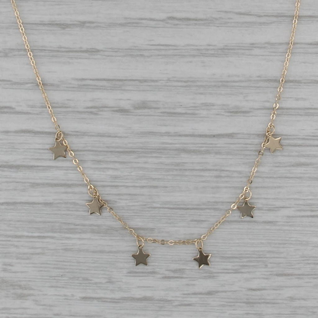 Star Charms Station Necklace 14k Yellow Gold 18" Cable Chain