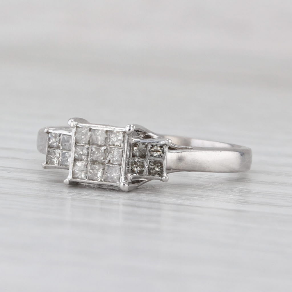 0.51ctw Princess Illusions Diamond Engagement Ring 10k White Gold Size 8.5