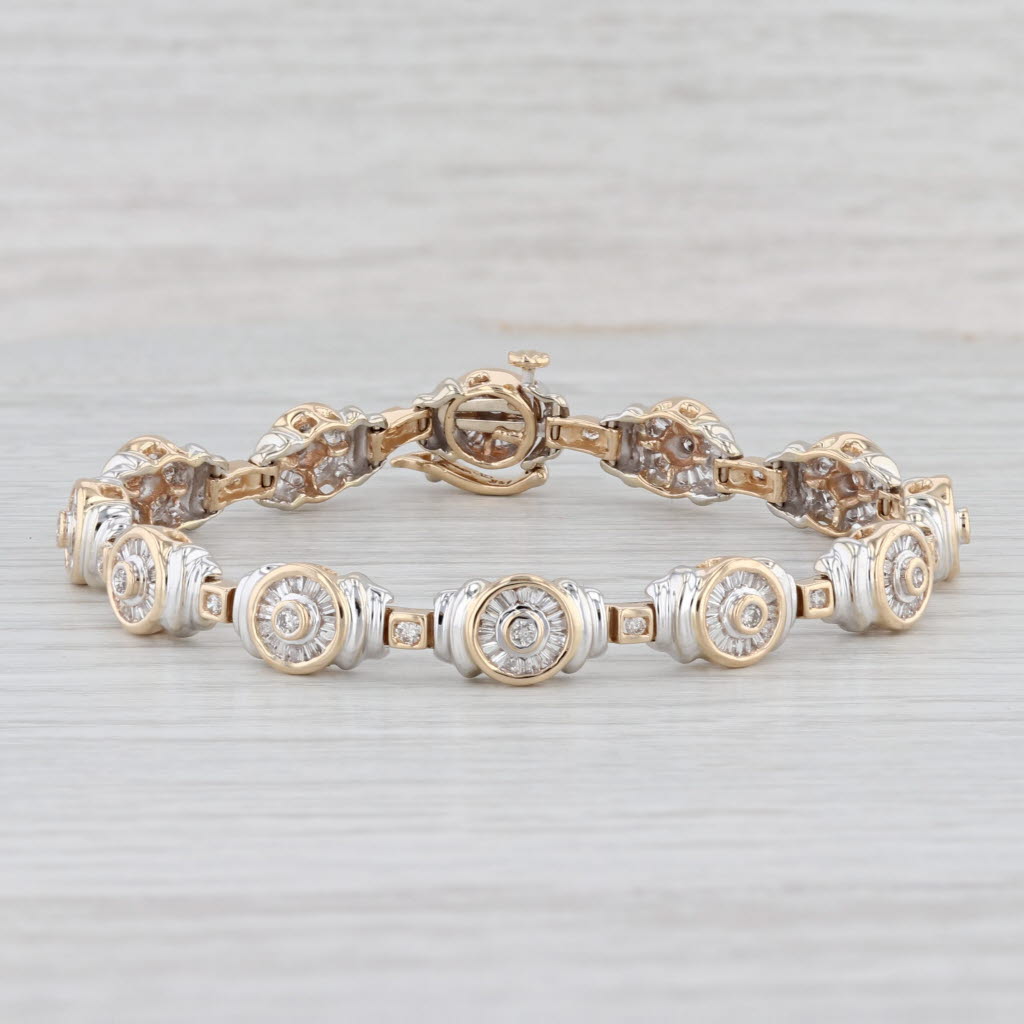 Light Gray 1.50ctw Diamond Halos Circle Link Bracelet 14k Gold 7.25" 8mm