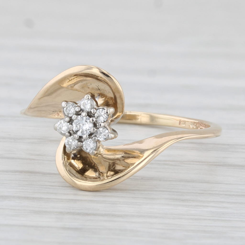 Light Gray Diamond Flower Cluster Ring 14k Yellow Gold Size 6.5 Bypass