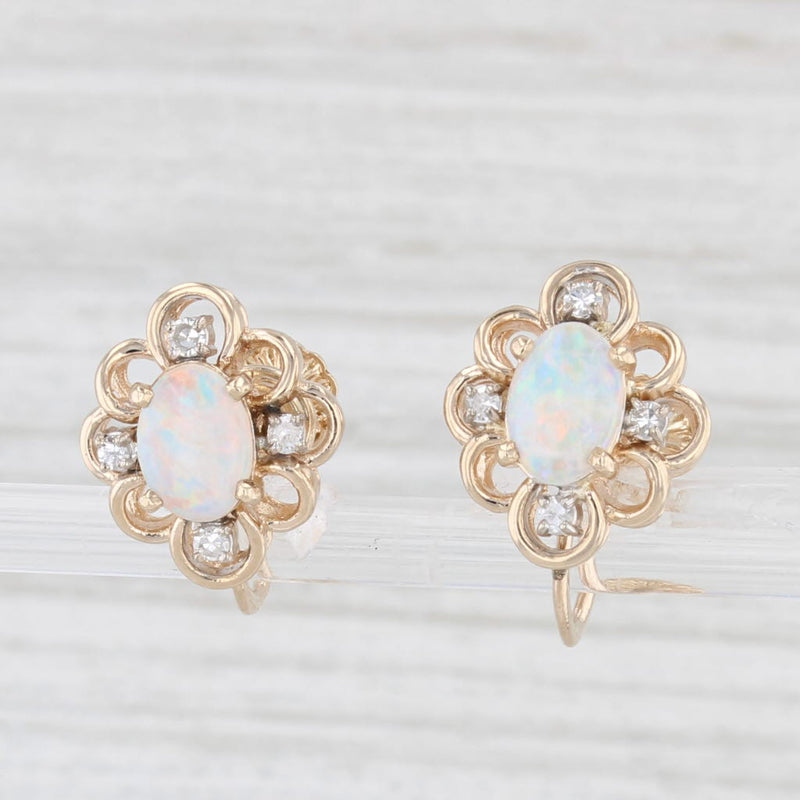 Vintage Opal Diamond Earrings 14k Yellow Gold Non Pierced Screw Back