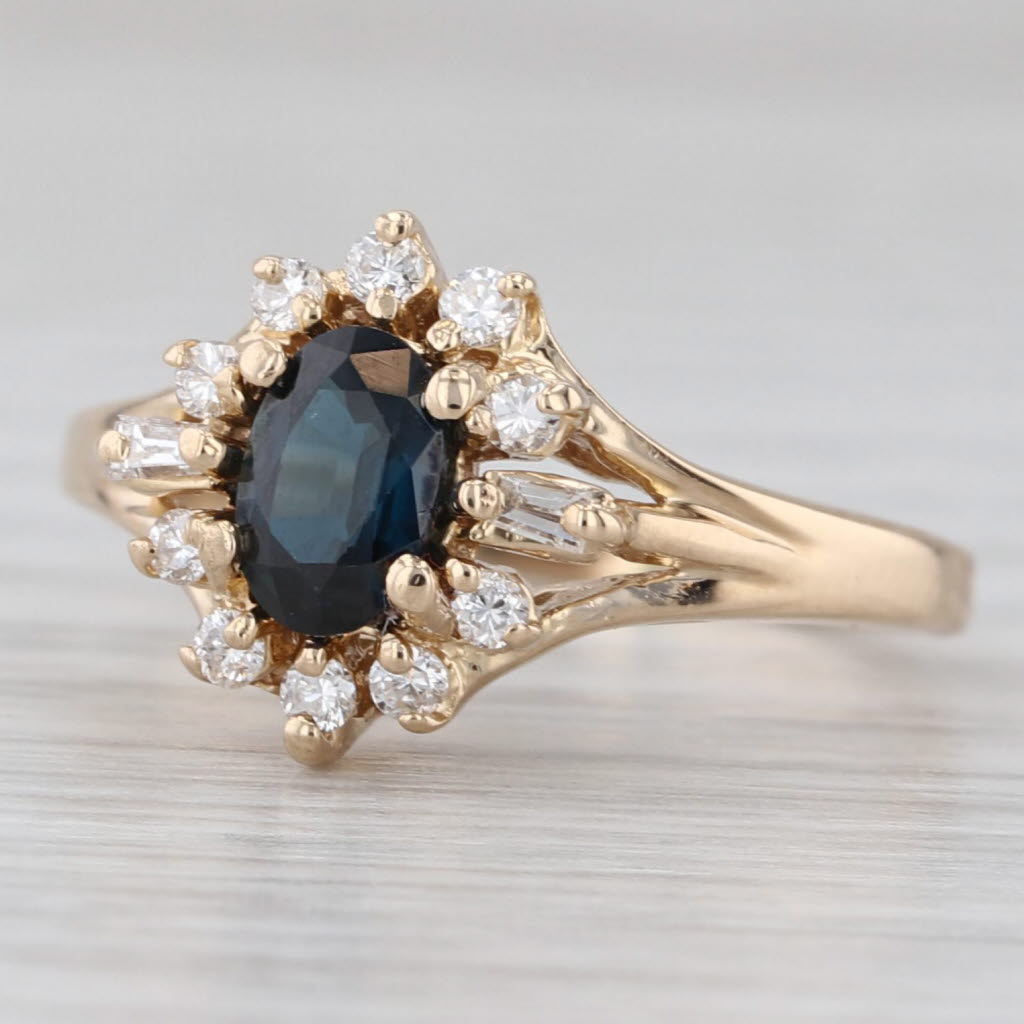 Gray 1.20ctw Oval Blue Sapphire Diamond Halo Ring 14k Yellow Gold Size 5.25