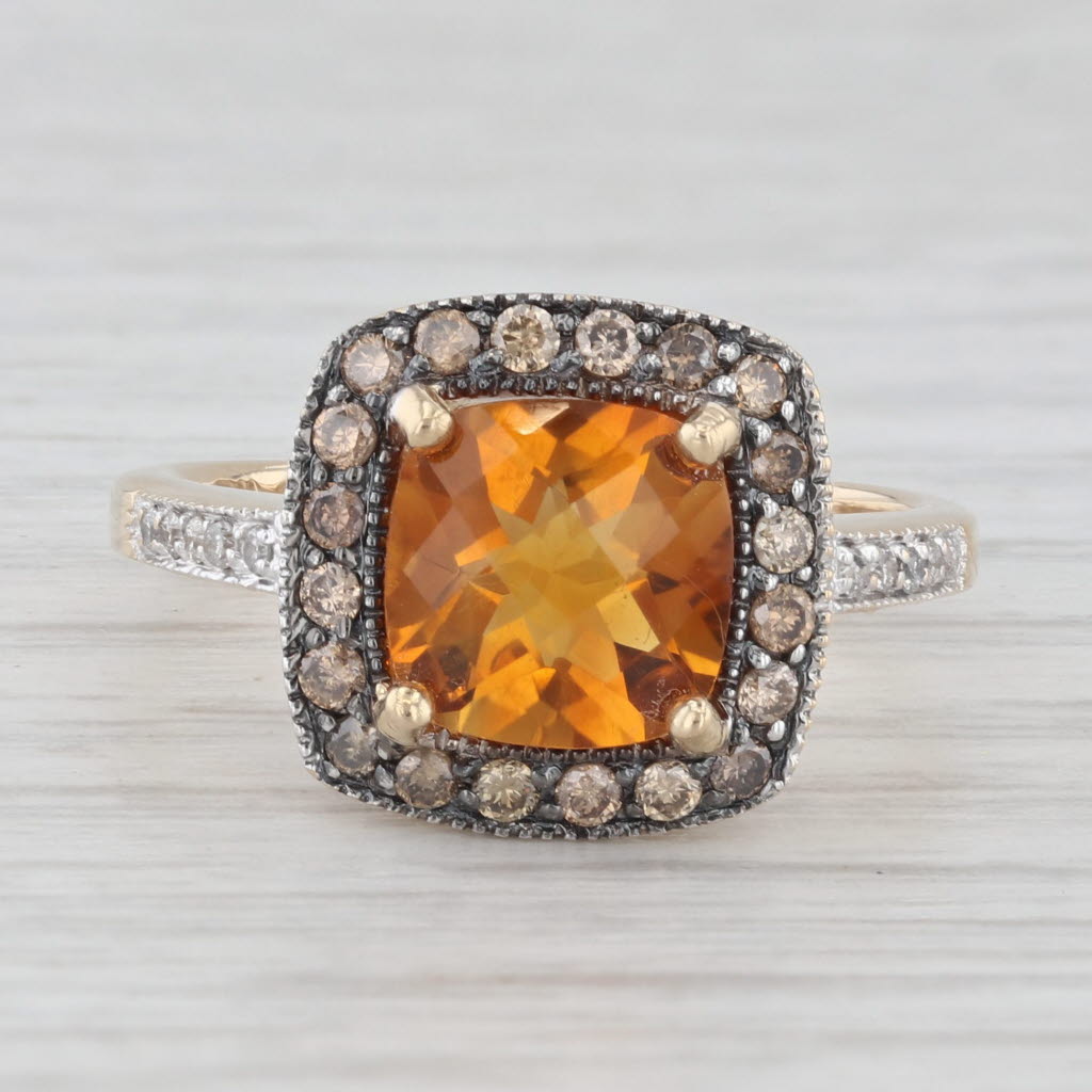 Light Gray 2.61ctw Orange Citrine Diamond Halo Ring 14k Yellow Gold Size 7