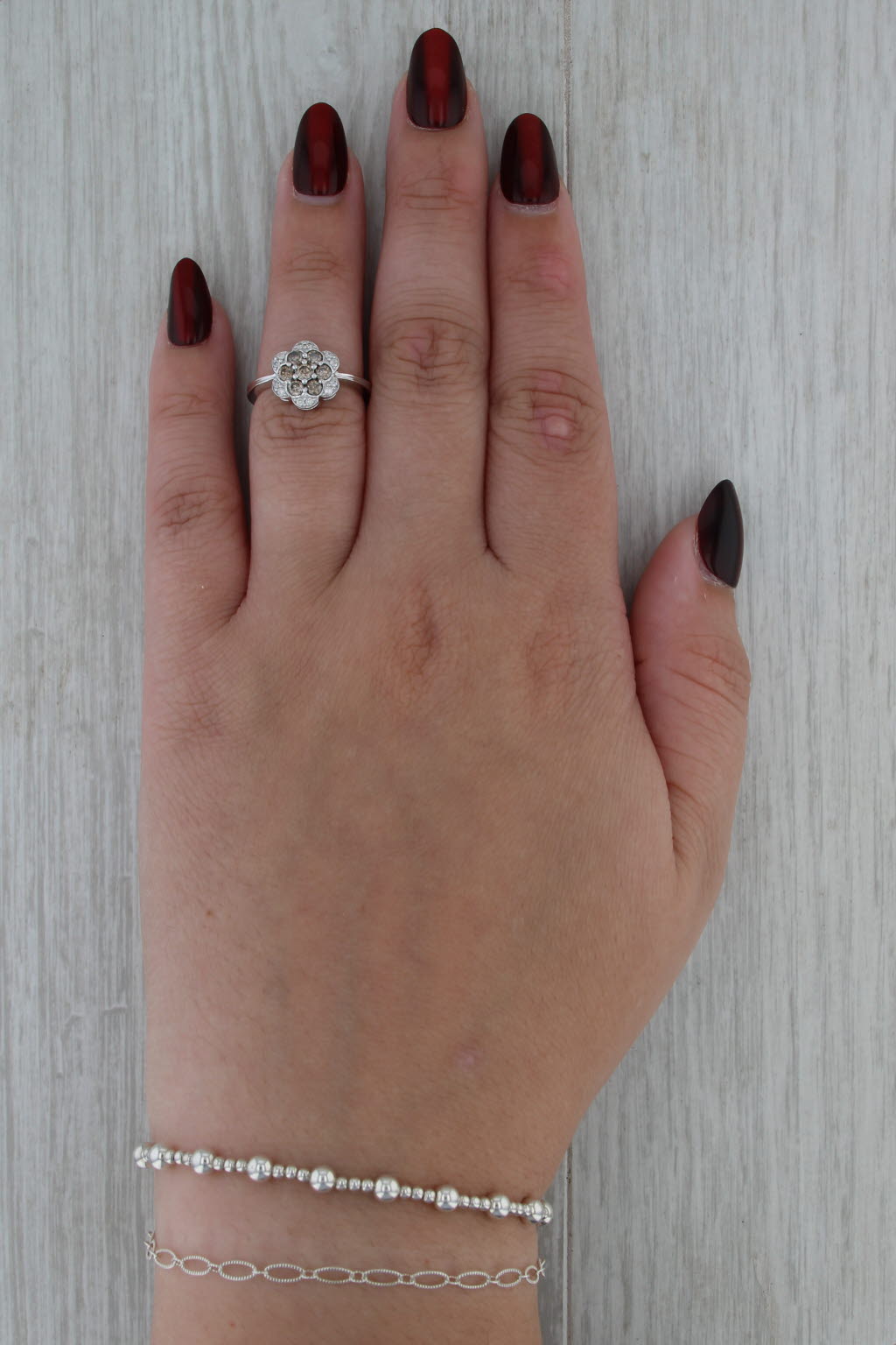 0.40ctw Champagne Diamond Flower Ring 10k Whtie Gold Size 5