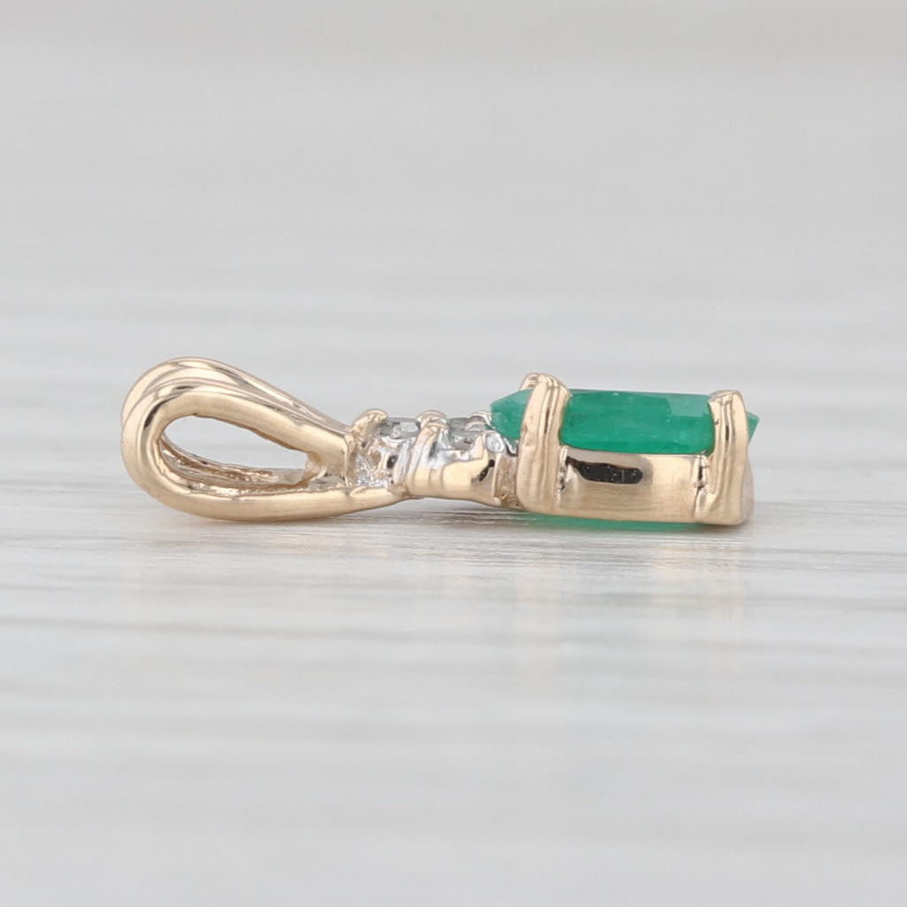 0.52ctw Oval Emerald Diamond Pendant 10k Yellow Gold Small Drop