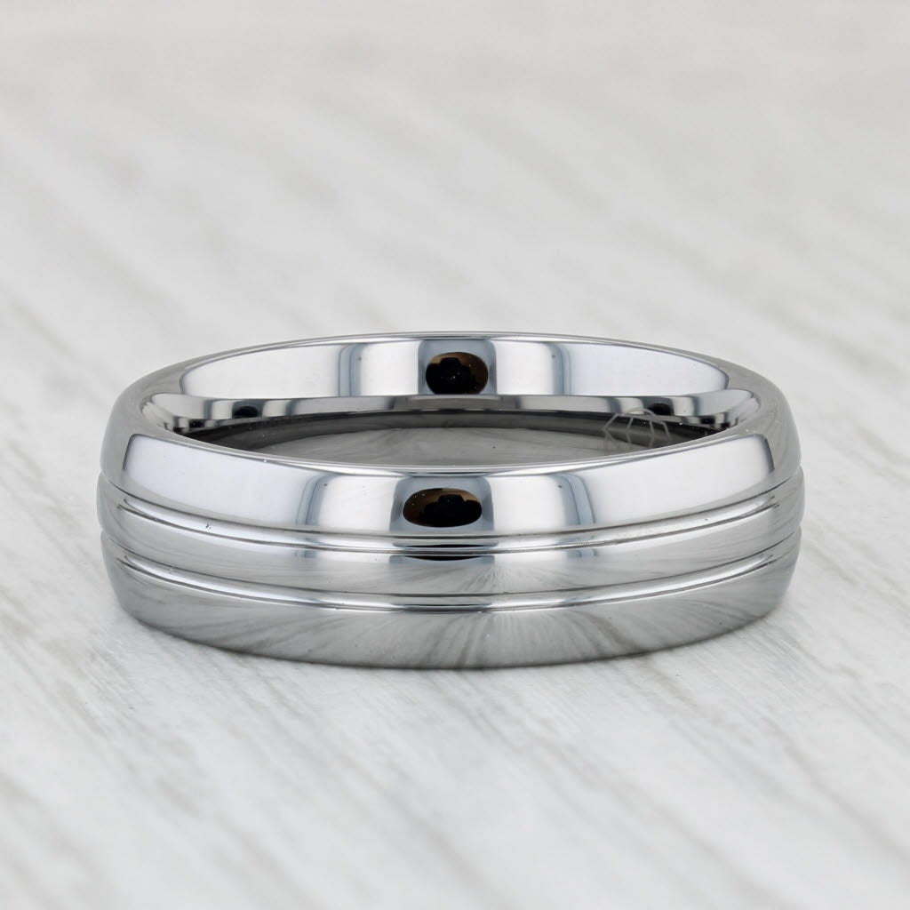 Light Gray New Ridged Tungsten Men's Wedding Band Size 10.5 Ring