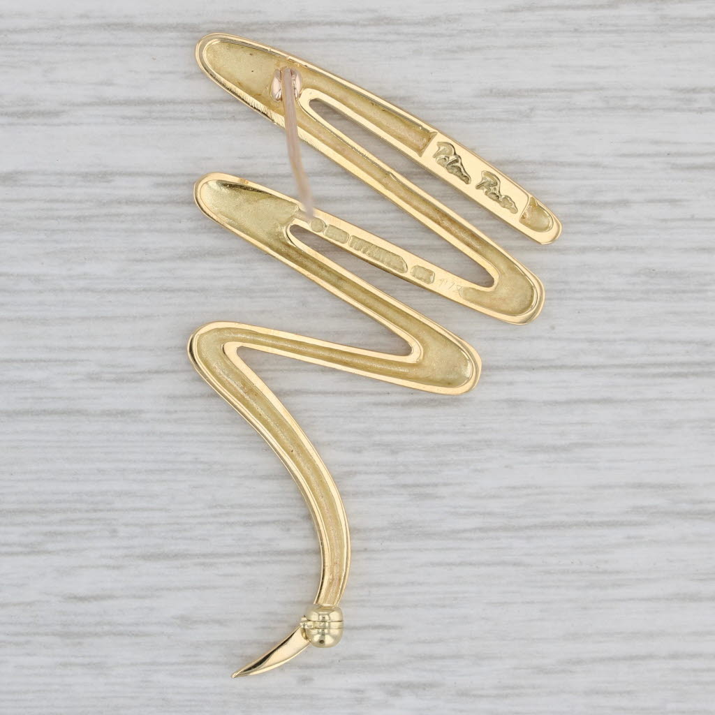 Gray Tiffany Paloma Picasso Squiggle Zig Zag Brooch 18k Yellow Gold Pin Pouch