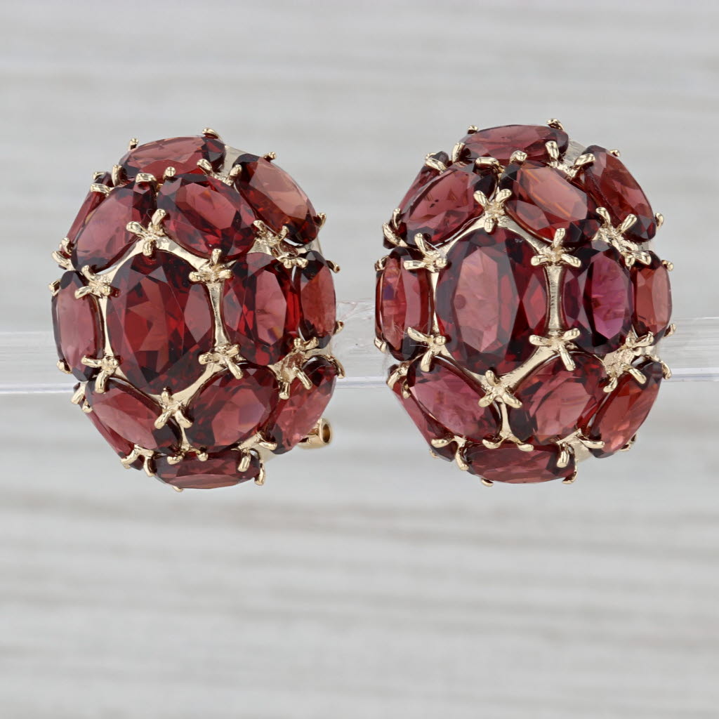 Gray 28.20ctw Garnet Cluster Earrings Yellow Gold Pierced Omega Backs