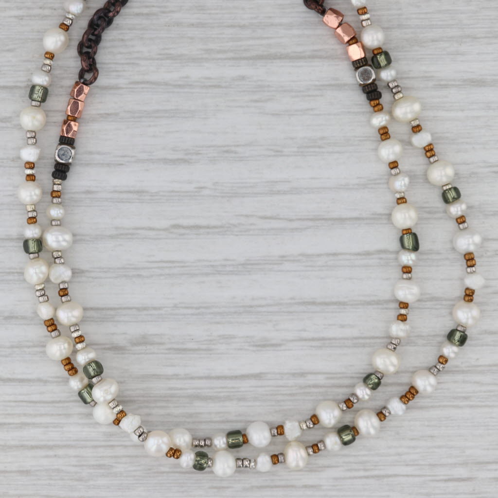 Gray Silpada Wrap Cultured Pearls Bead Necklace Sterling Silver Brass Glass 61.25"