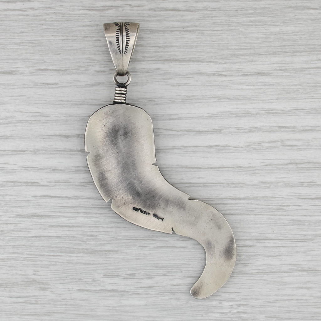 Lorenzo Juan Navajo Native American Feather Pendant Sterling Silver Statement