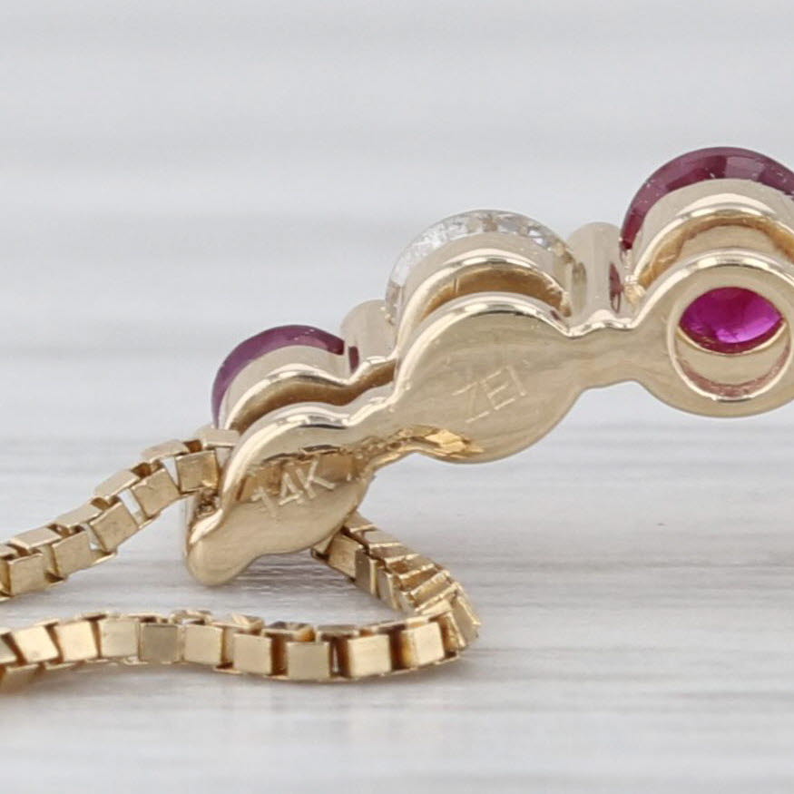 0.97ctw Ruby Diamond Journey Pendant Neckalce 14k Yellow Gold 18" Box Chain