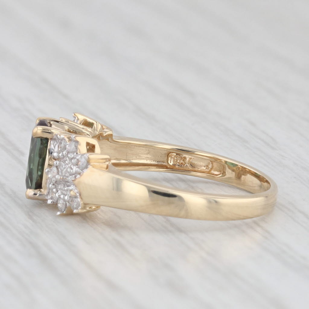 Light Gray 0.87ctw Green Labradorite Diamond Ring 10k Yellow Gold Size 6.25