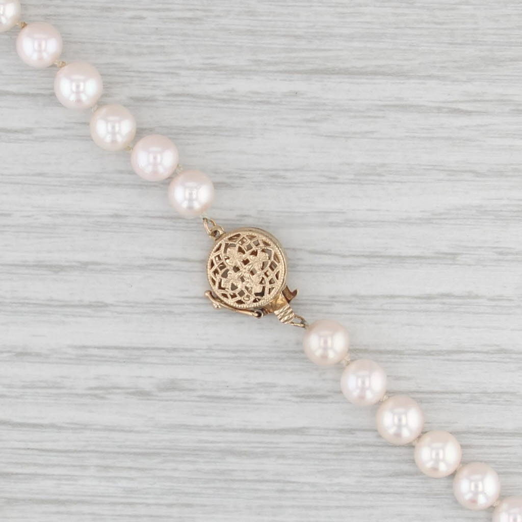 Saltwater Cultured Pearl Strand Necklace 14k Yellow Gold Filigree Clasp 18.5"