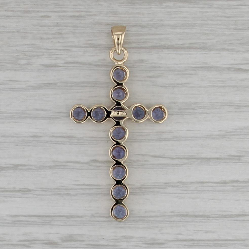 2.20ctw Tanzanite Cross Pendant 14k Yellow Gold Large Statement