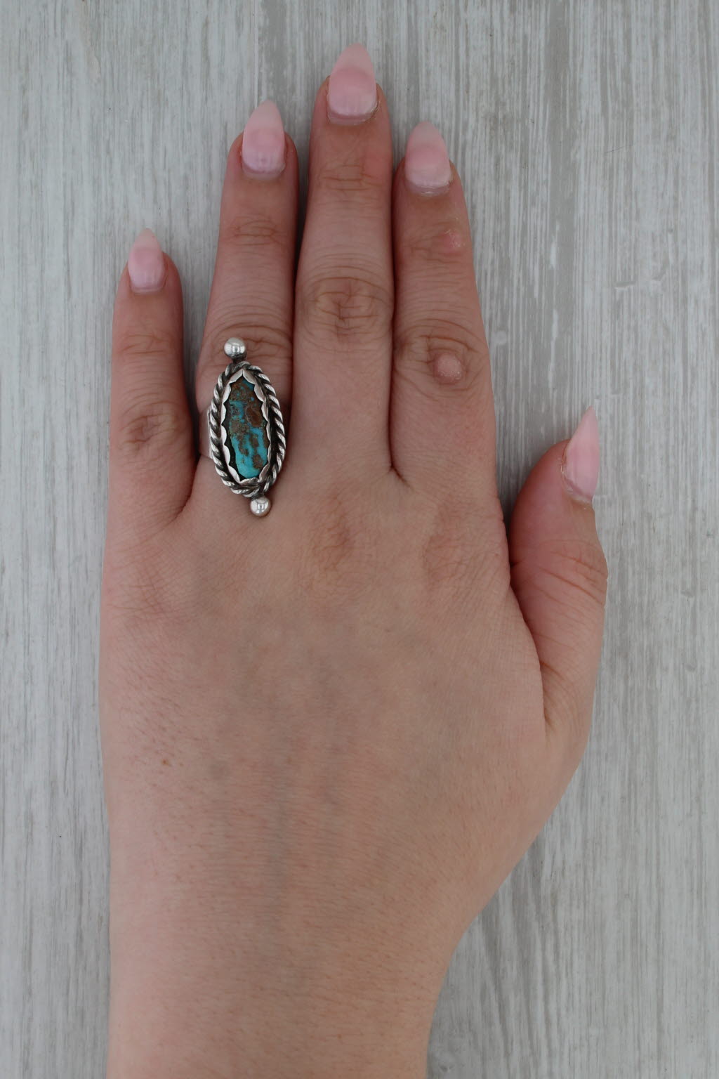 Vintage Native American Turquoise Ring Stamped Sterling Silver Size 6