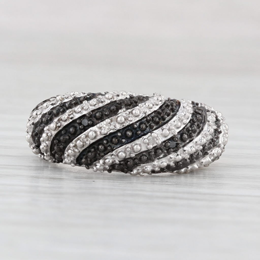 Black White Diamond Striped Ring Sterling Silver Size 6