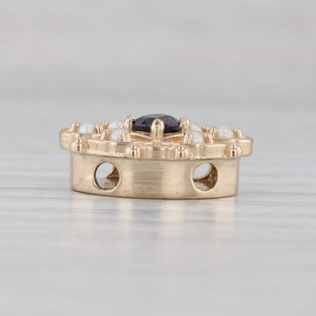 Gray 0.30ct Sapphire Pearl Slide Bracelet Charm 14k Gold Richard Glatter Vintage