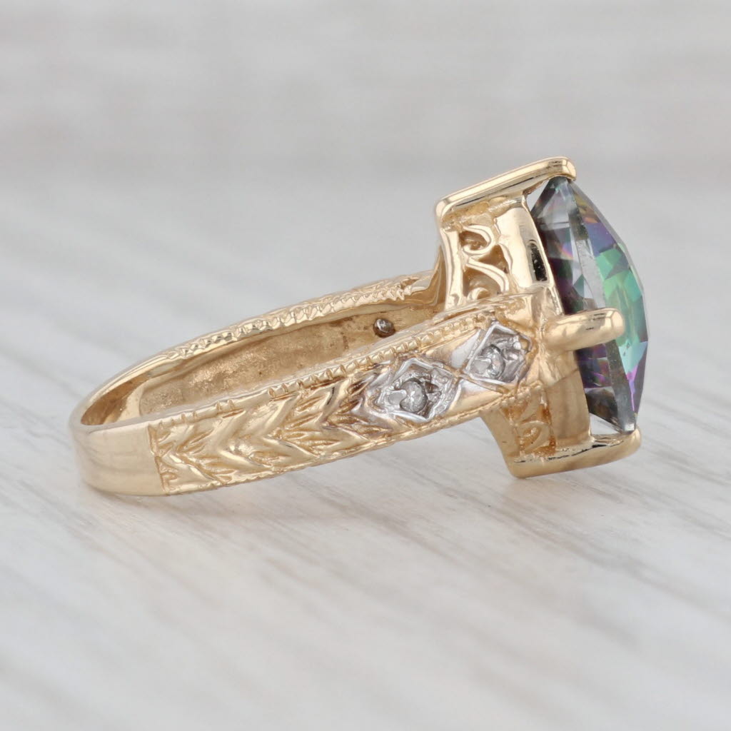 Gray 5.54ct Mystic Topaz Diamond Ring 10k Yellow Gold Size 6.75 Etched Openwork Band