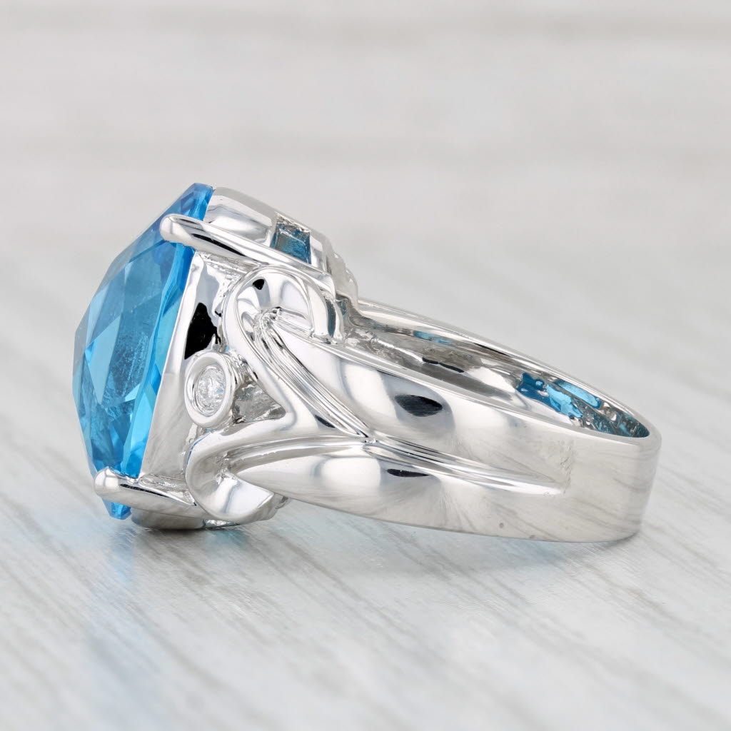 Light Gray 18.46ctw Oval Blue Topaz Diamond Ring 14k White Gold Size 8 Cocktail