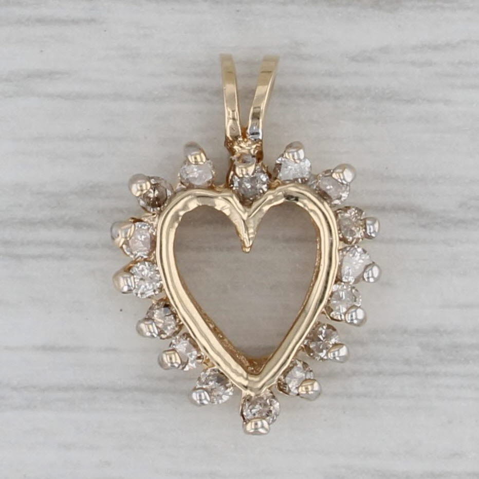 Gray 0.25ctw Diamond Halo Open Heart Pendant 10k Yellow Gold Small Drop