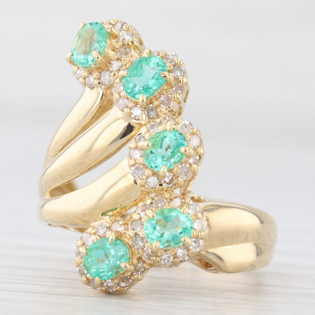 Light Gray 1.24ctw Emerald Diamond Fan Spray Ring 18k Yellow Gold Cocktail Size 6.5
