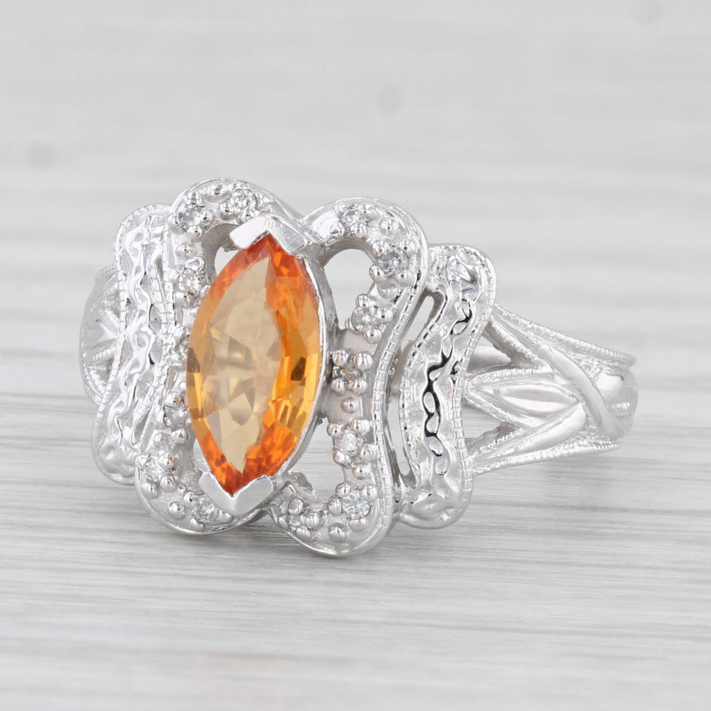 Light Gray 1.08ctw Orange Sapphire Diamond Ring 14k White Gold Size 7