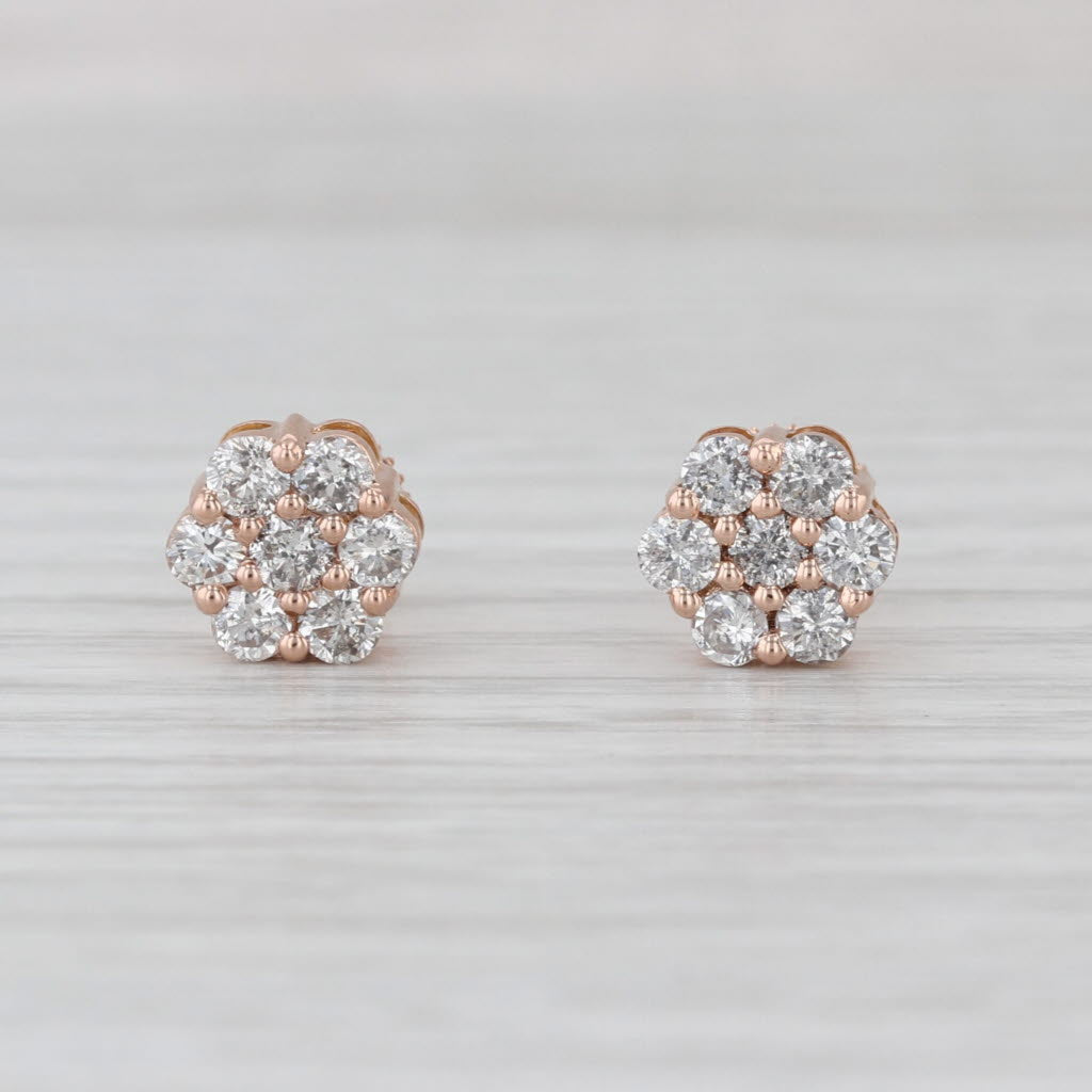 New 0.74ctw Diamond Cluster Flower Stud Earrings 14k Rose Gold Screw Backs Studs