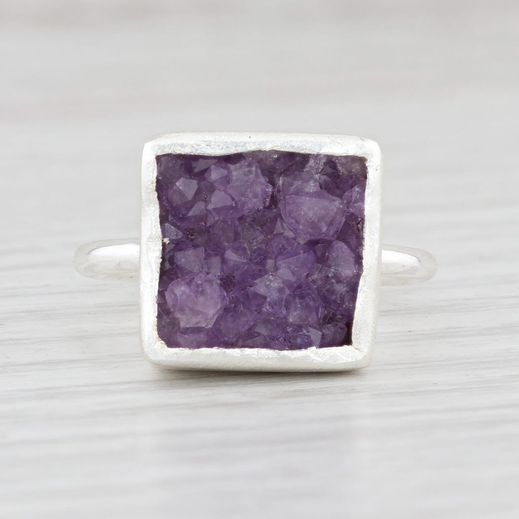 New Nina Wynn Druzy Amethyst Ring Sterling Silver Size 7 Gemstone Statement
