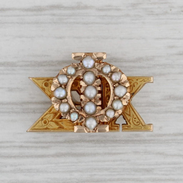 Antique 1920s Phi Sigma Kappa Fraternity Pin 10k Gold Pearl Greek Badge