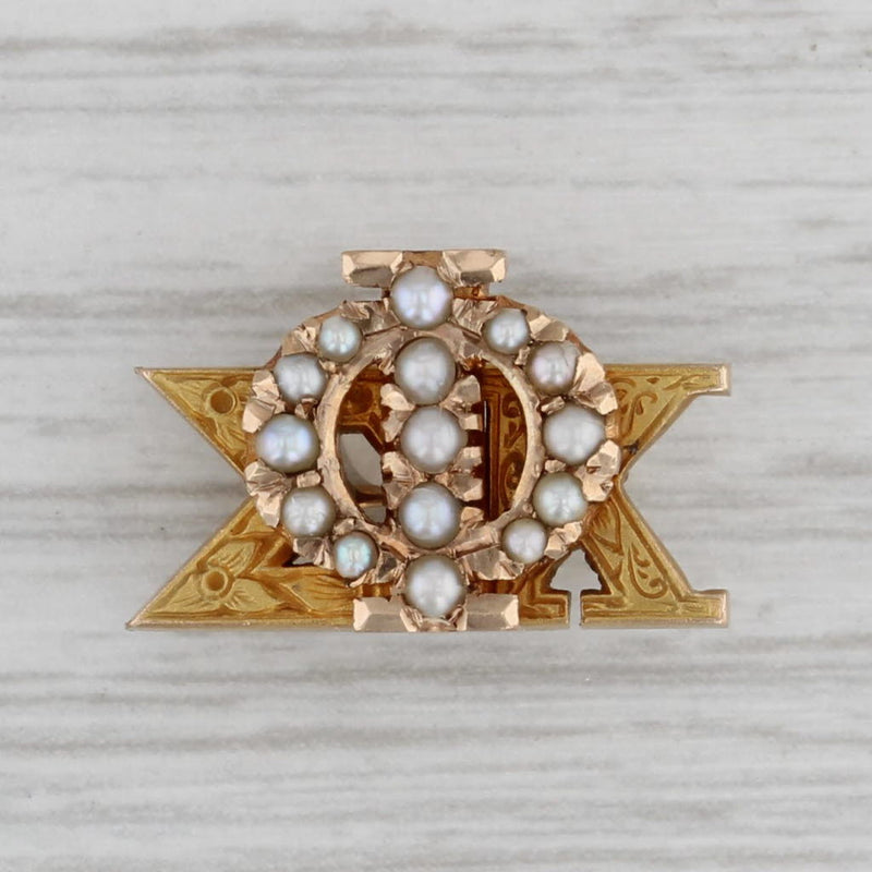 Gray Antique 1920s Phi Sigma Kappa Fraternity Pin 10k Gold Pearl Greek Badge