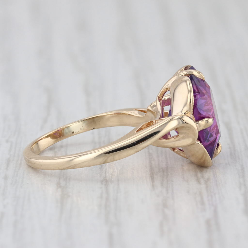6.40ct Lab Created Purple Sapphire Solitaire Star Ring 14k Yellow Gold Size 6.75