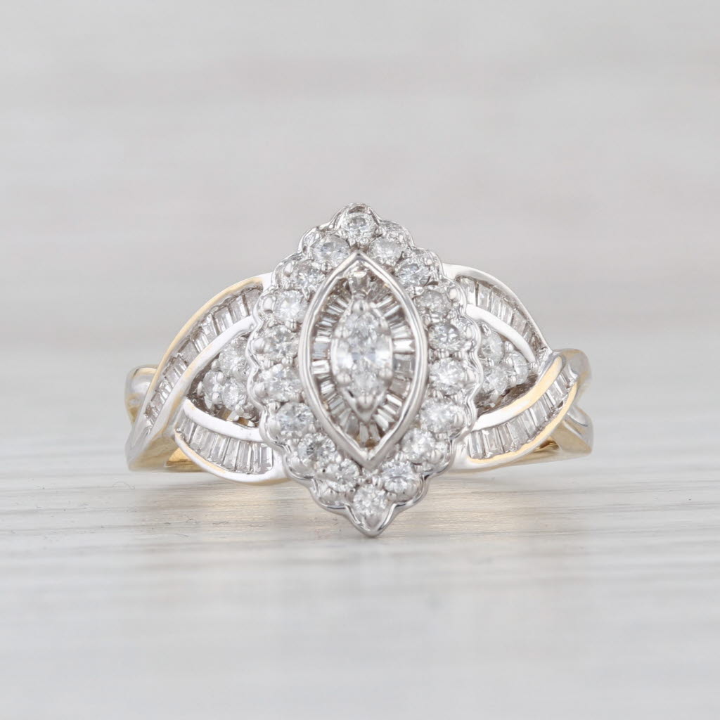 Vintage 0.748ctw Diamond Marquise Halo Engagement Ring 14k Gold Size 7