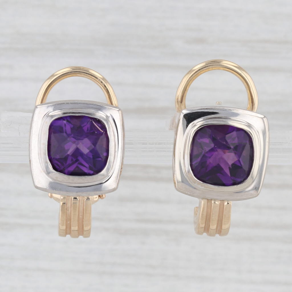 Light Gray 3ctw Amethyst Drop Earrings 14k Yellow White Gold Pierced Omega Backs