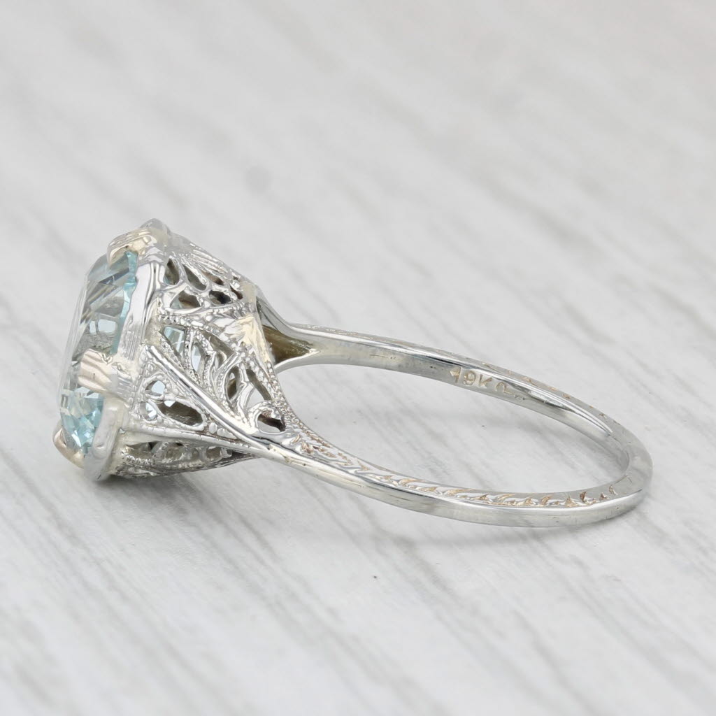 Light Gray Vintage 1.40ct Aquamarine Solitaire Filigree Ring 19k White Gold Size 6.5