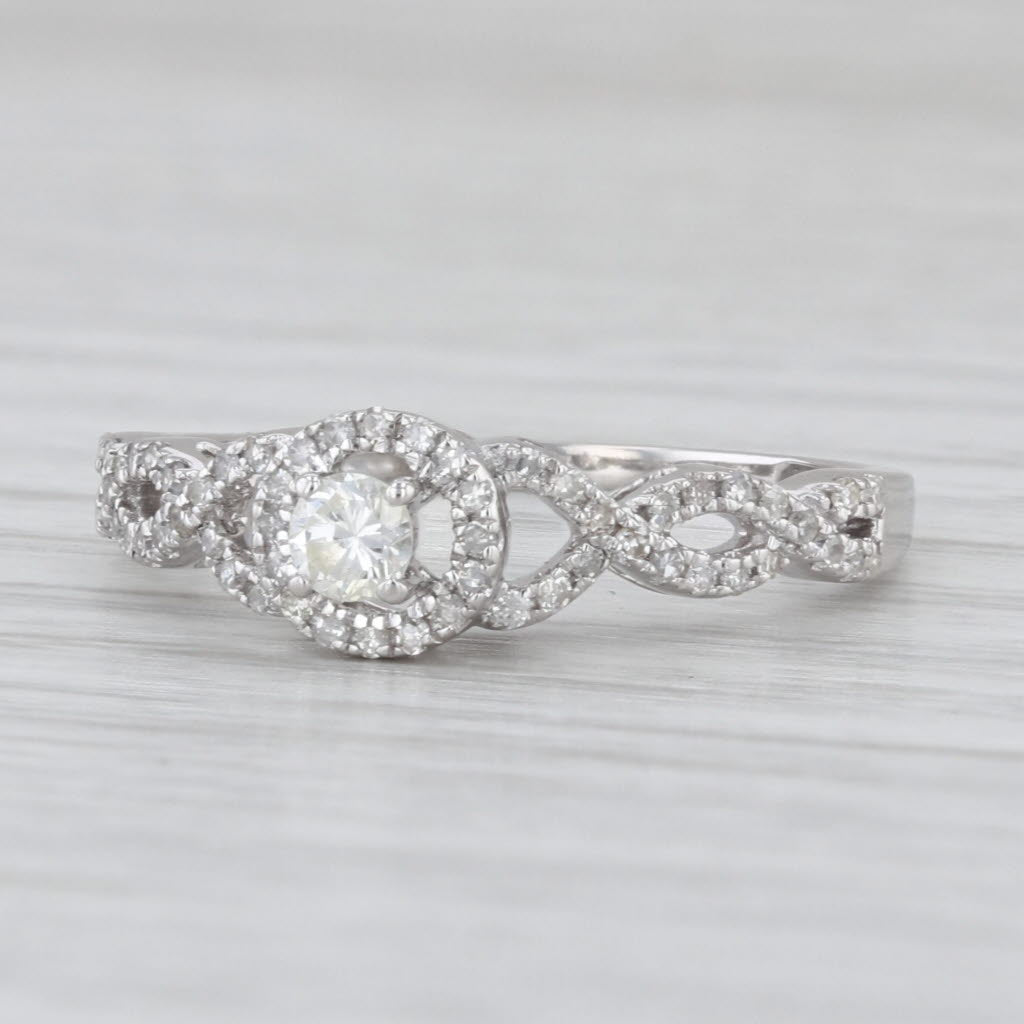 0.28ctw Round Diamond Halo Engagement Ring 14k White Gold Size 8