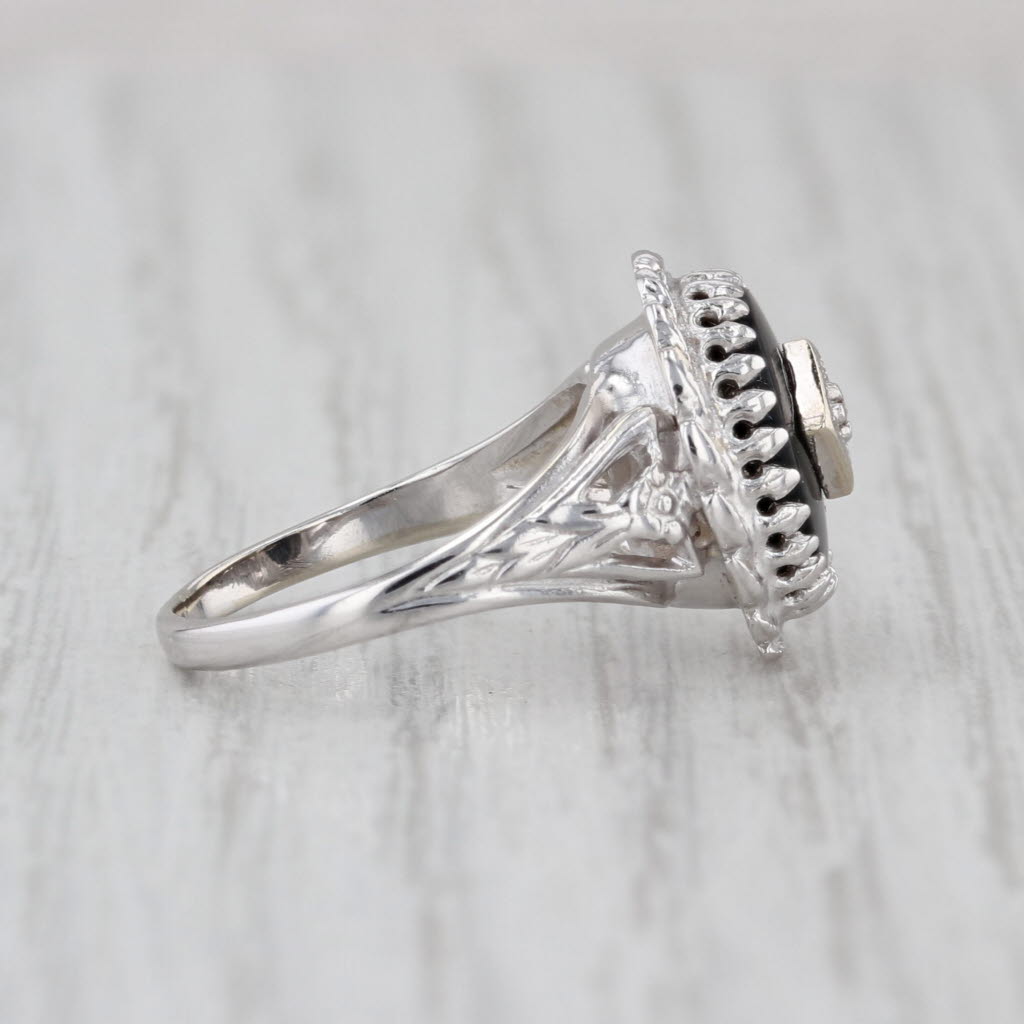 Onyx Signet Ring 10k White Gold Size 3.75 PSCo Vintage