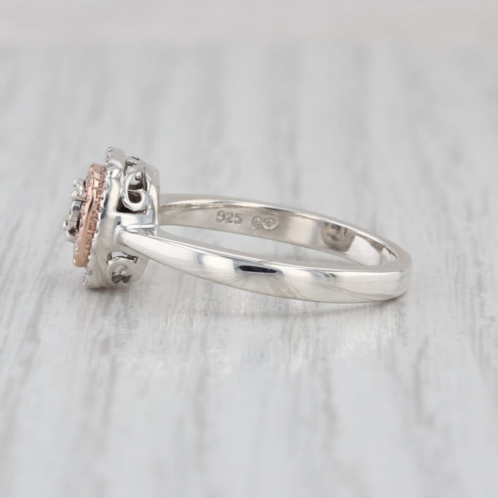 0.15ctw Diamond Halo Engagement Ring Sterling Silver 10k Rose Gold Size 7